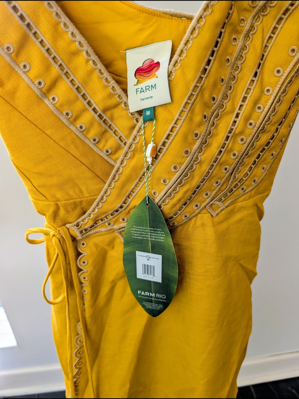 NWT Farm Rio Yellow Bananas Euroflax Linen Maxi Wrap Dress Sz M - Picture 7 of 9